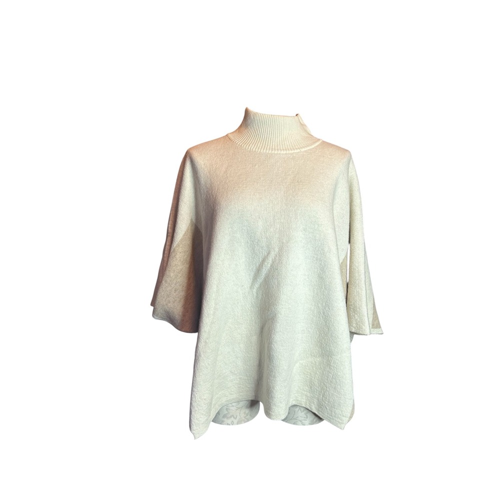 Note di Anita Wool Cashmere Poncho Sweater Cream Cape Colorblock ITALY One‎ Size